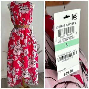 NWT $99 Alfani Floral Dress Sleeveless Peony Pink Size 8 Hi-Low